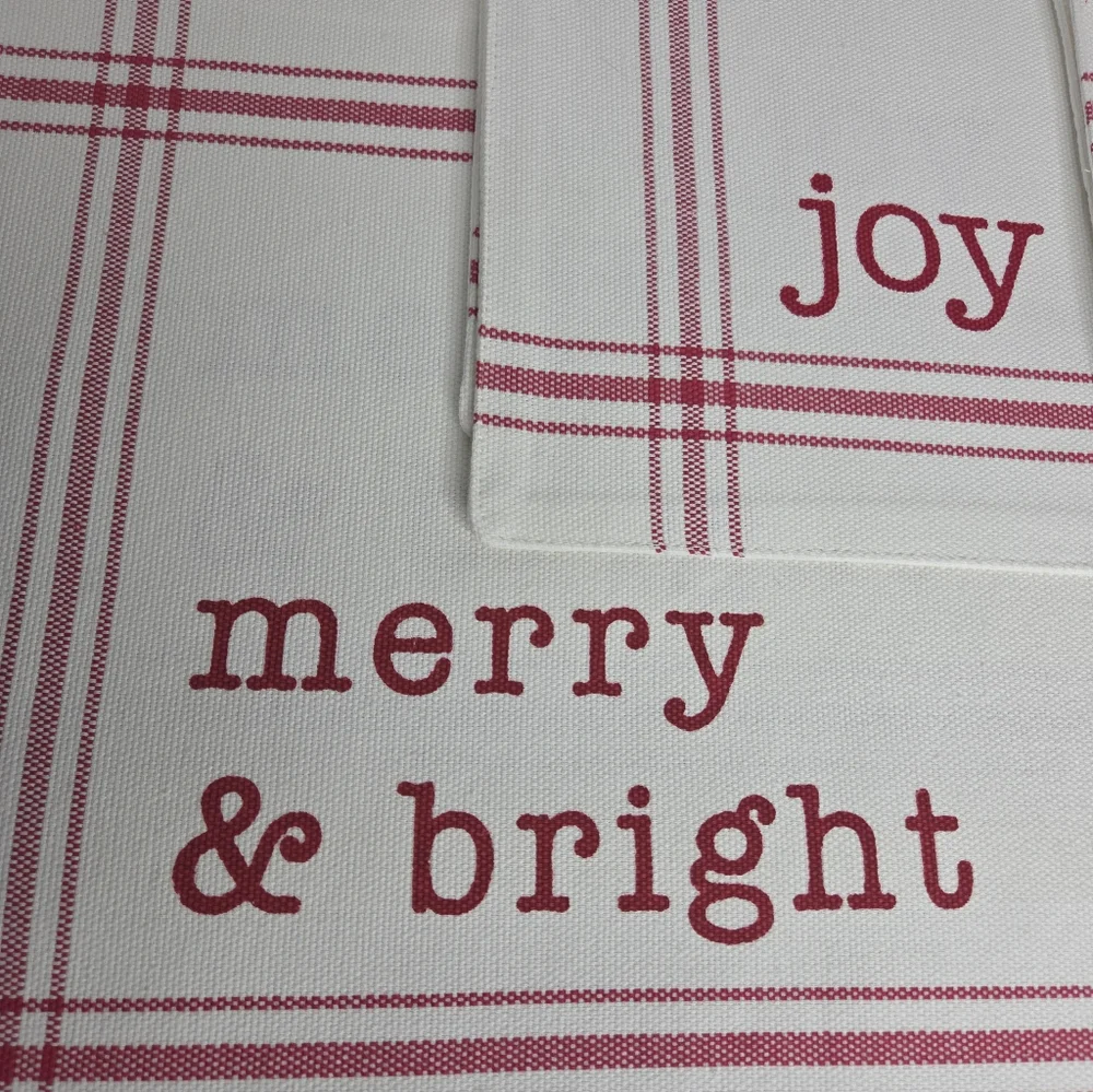 Holiday Time Set Of 6 Christmas Homespun Placemats Joy Peace Merry & Bright